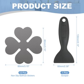 PATIKIL 12 Pcs Non Slip Bathtub Stickers, Anti Slip Shower Stickers with Scraper Bathroom Shower Floor Decals Four Leaf Shape Cute Treads Tubs, Gray