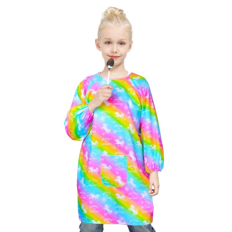 Fiodrimy - Delantal impermeable para niñas y niños, Arcoíris Unicornio,