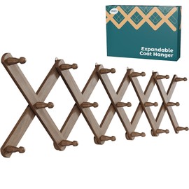 OROPY Wood Accordion Wall Hanger, Expandable Coat Rack Wall Mount with 17 Pegs, Expanding Hat Rack for Wall Walnut Color