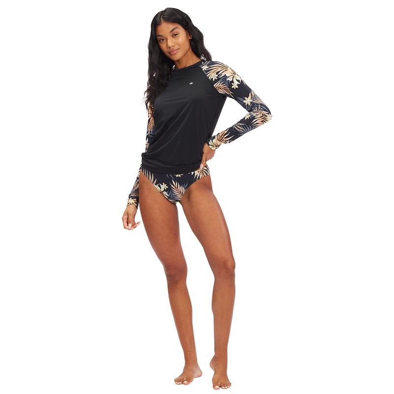 Billabong Women's Classic Long Sleeve Rashguard, Black Pebble Print, Large