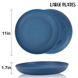 BUSOKIP 11 Inch Large Wheat Straw Plates 8 Pieces, Unbreakable Dinner Plates Reusable Plastic Plates Alternatives, Microwave Safe Plates for Kitchen, Plates Set of 8 (Multicolor)