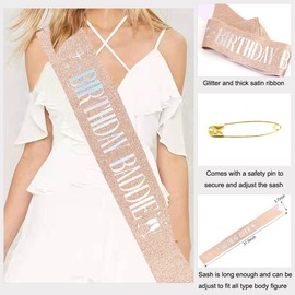 Birthday Baddie Glitter Sash & Tiara Sets,Rose Gold Sash with Safety Pin for Girl & Women Birthday Party Decoration Supplies (Rose Gold)