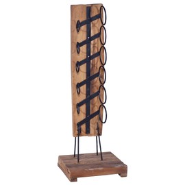 vidaXL Solid Teak Wood Wine Rack - Freestanding, Retro-Style Home Decor Floor Stand Bottle Holder, Capacity 6 Standard-Sized Bottles, Brown, 13.8"x13.8"x39.4"