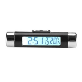 Car Clock Thermometer, Digital Car LCD Thermometer with Backlight, Watch Monitor, Clip On Truck Car (White Background)
