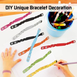 KABAKE 20 Pack Faux Leather Bracelet Blank Snap Bracelets Colorful Braided Adjustable Plain PU Leather Wrist Leather Cuffs for Men Women DIY Craft Wristbands