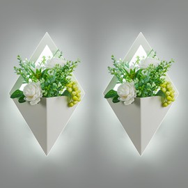 FDPBY White Wall Sconces Set of Two Modern Wall Light with 6000K LED Lights for Bedroom Livingroom Bathroom Hallway, Floral Wall lamp That can be Inserted