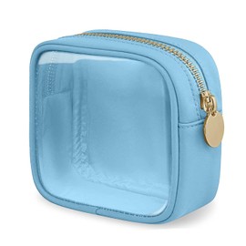 FFpaw Clear Makeup Bag, Nylon Mini Cosmetic Bag Small Makeup Bag for Purse TSA Approved Toiletry Bags with Zipper Cute Makeup Organizer for Women Girls (Blue Mini)