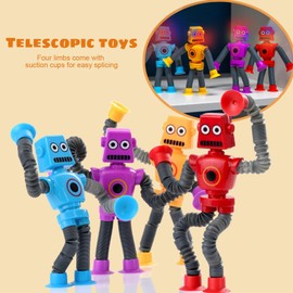 4 Pcs Telescopic Suction Cup Robot Toy, Novel Kids Suction Cup Toys, Funny Fidget Toys, Pop Tubes Sensory Toys for Kids, Decompress Educational Sensory Toys for Kids & Adult