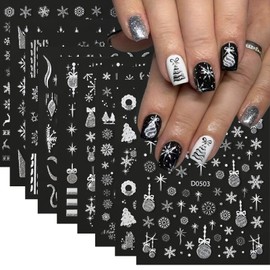 Christmas Nail Stickers 9 Sheets Stickers for Nails Art Design Silver Snowflake Baubles Stars Christmas Tree Christmas Nail Decals Winter Nail Stickers Holiday Nail Stickers DIY Nail Art Supplies