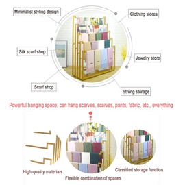 Floor Standing Scarf Display Stand, Metal Freestanding Scarf Holder Organizer, Towel Rack for Commercial Clothing Retail Store Sheets Suit Pants (Color : Gold, Size : 80X40X150CM)