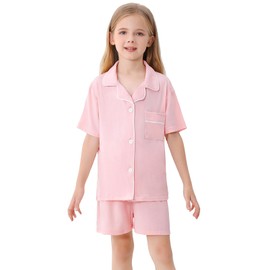 Umeyda Girls Modal Button Down Pajamas Set, 2Pj Nightwear Sleepwear for Teen Kid 2 Pcs Loungewear, Candy Pink, 11-12 Years = Tag 160