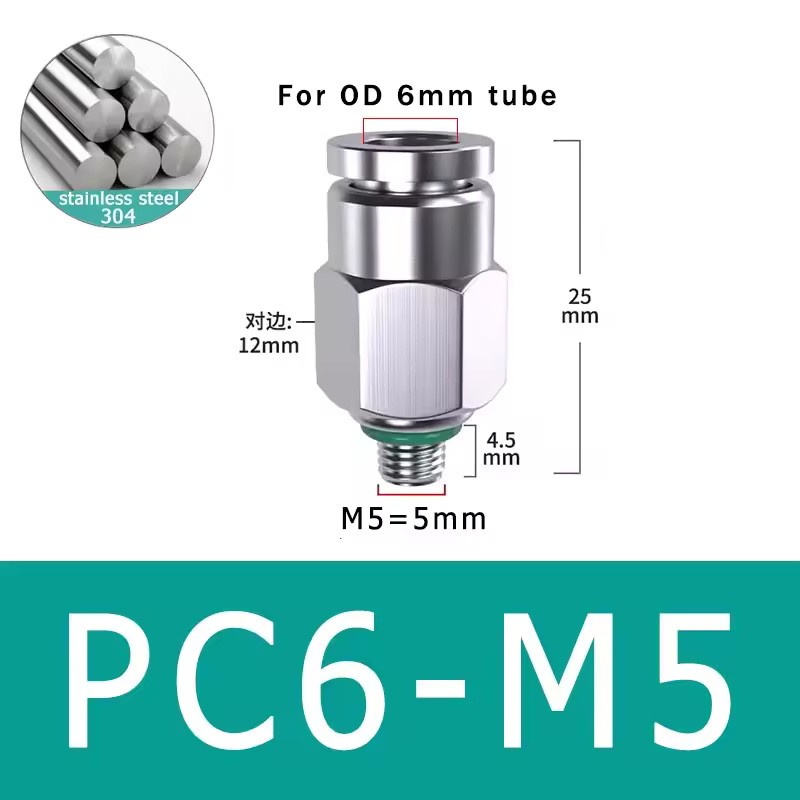 10-Pack PC4-M5 304 Stainless Steel Pneumatic Quick Connect Fittings