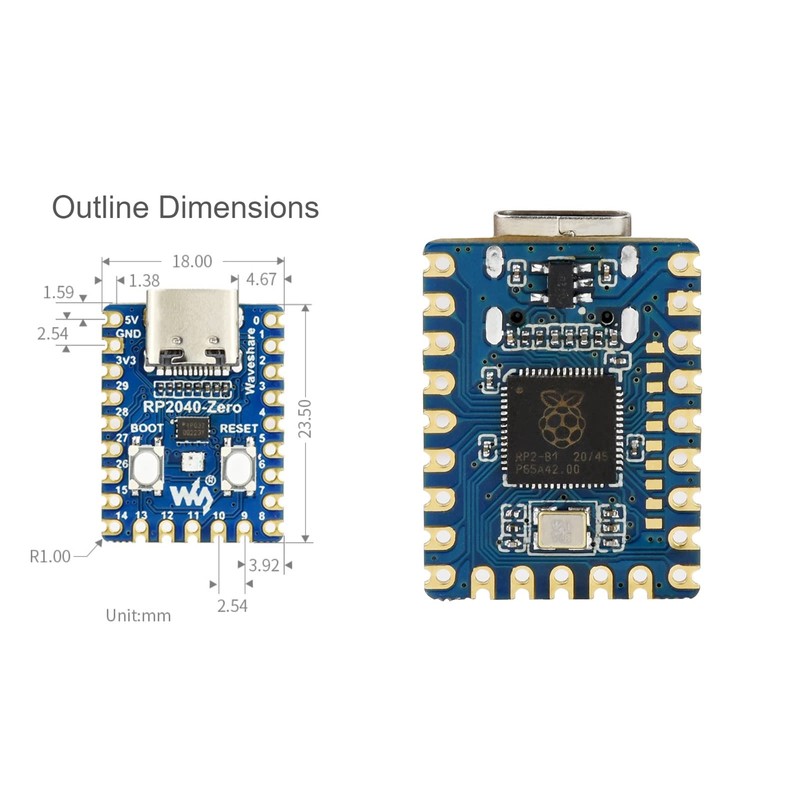 waveshare 2 Pack RP2040-Zero Mini Board High-Performance Pico-Like MCU Board