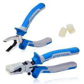 2 Piece Glass Breaker Pliers and Hammer Cutting Pliers Set with 2 Pairs Rubber Tips, Professional Glass Pliers, Blue