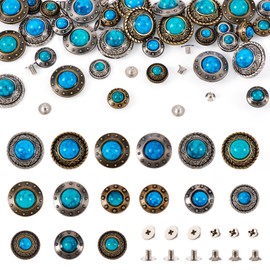 PandaHall 16 Sets Screw Rivets Leather Rivets Flat Round Buttons Faux Turquoise Decorative Rivets for Purse Handbag Shoes Leather Craft Clothing Belt
