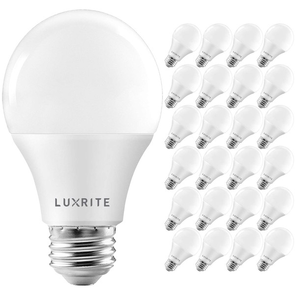 LUXRITE A19 LED Bulb 75W Equivalent, 1100 Lumens, 3500K Natural White, Dimmable Standard LED Light Bulbs 11W, Enclosed Fixture Rated, Energy Star, E26 Medium Base - Indoor and Outdoor (24 Pack)