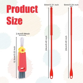 3pcs Silicone Straw Brush and Cup Lid Cleaning Brush, Ultra Long Straw Cleaning Brush Reusable Bendable Silicone Straw Cleaner Pipe Brush Cup Lid Cleaner for Cleaning Bottles Straws (6mm+8mm, Red)