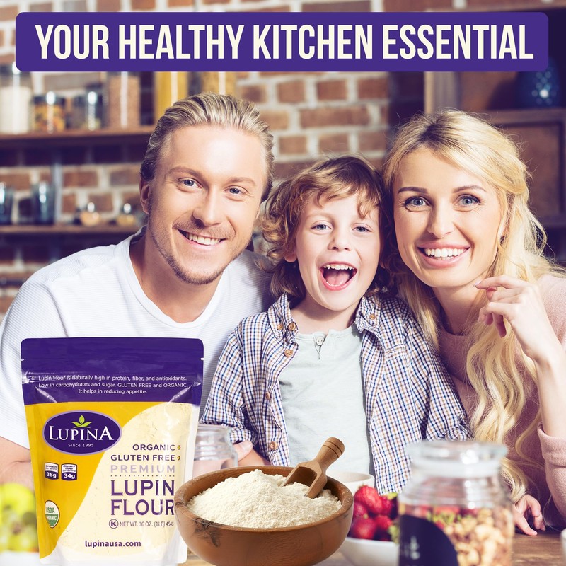 Lupina Organic Gluten-Free Lupin Flour – Pack 1–16 oz- High-Protein,