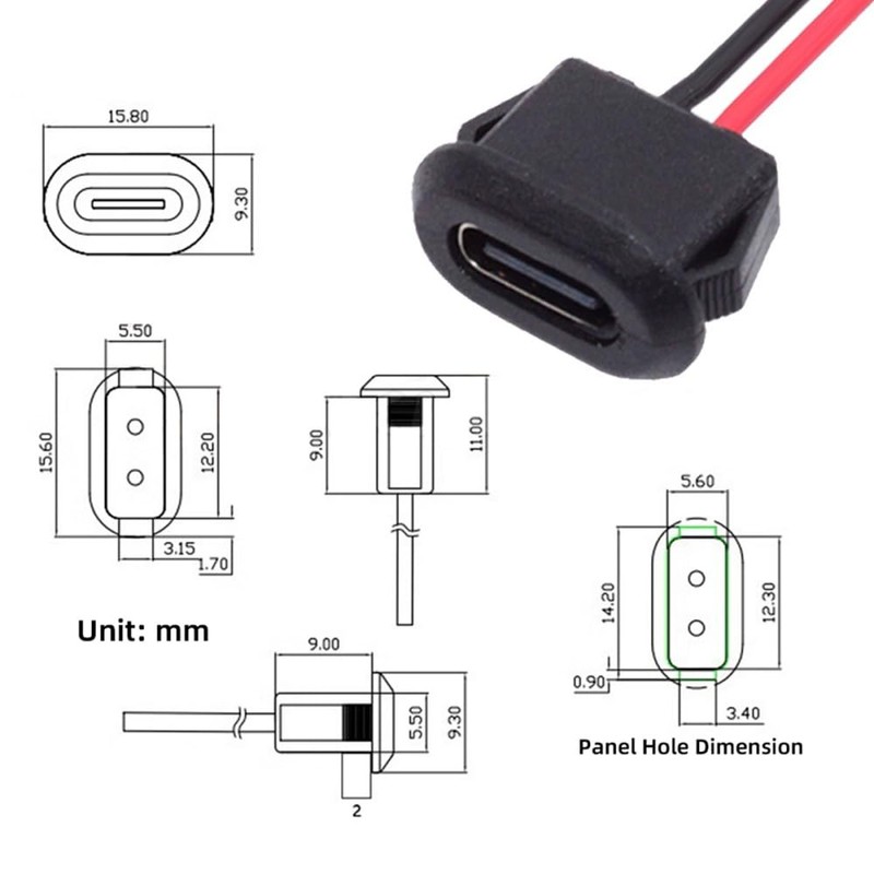 cablecc 2pcs Type-C USB-C DIY OEM Female Socket to 2Pin