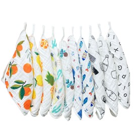 Towel with Loop, Muslin Cotton, 100% Cotton, Gauze, Hand Towel, Hand Towel, Nursery School, Kindergarten, Kitchen Dish Towel, Includes Name Tag (10 Sheets 04)