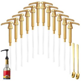 12 Pcs Syrup Pumps Dispenser, Compatible with 25.4 Oz/750ml Bottles, Great for Home & Coffee Bar Drinking Mixes, Tea, Beverage, Cocktails, Plus Spoons(Gold 5.23")