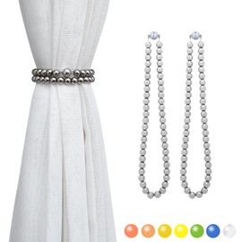 PEDOBO Magnetic Curtain Tiebacks, Crystal Glass Beaded Curtain Tiebacks Drapery Shower Sheer Curtain Holdbacks Boho Farmhouse Home Decor (Silver)