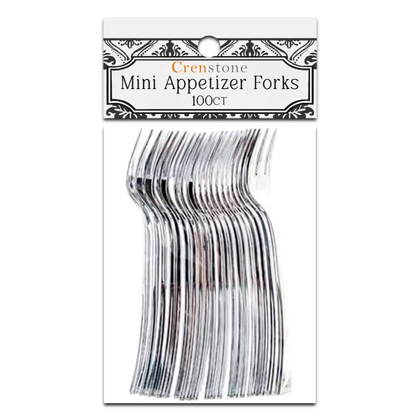 Plastic Mini Appetizer Forks Value Pack - 100 Count Silver Forks for Appetizers, Party Supplies, Weddings, Catering, And More | Disposable Silverware