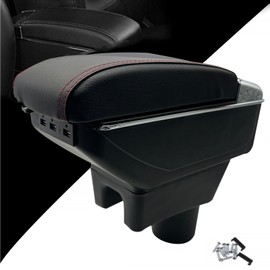 Tocsho Armrest Box for Mitsubishi Attrage Mirage 2014-2023 Storage Box Organizer Centre Consoles Cup Holder Double-Layer Red Stitching