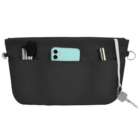 Grantop Handbag Organiser Nylon, Handbag Organiser with Key Ring, Bag Organiser Felt Bag in Bag Organiser, Inner Pockets for Handbags with Key Chain (Black L)