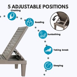 BTEXPERT Set of 3,Foldable Outdoor Chaise Lounge Pool Chair Folding Sun Bed Patio Couch Reclining Lounger Adjustable Backrest Tanning Waterproof Lightweight Seating Capacity 330lb Tuape Light Brown