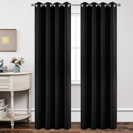 Joydeco Blackout Curtains 90 Inches Long, Black Curtains 2 Panels Set Thermal Insulated Curtains& Drapes, Room Darkening Grommet Curtains for Living Room Bedroom Window (W52 x L90 Inch, Black)