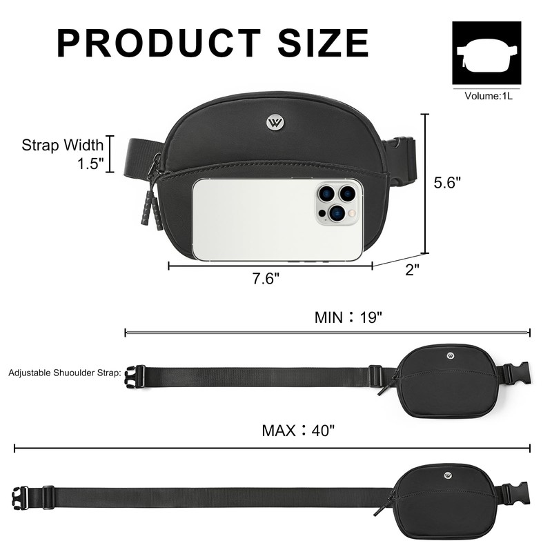 WESTBRONCO Fanny Packs for Women Men, Belt Bag, Black