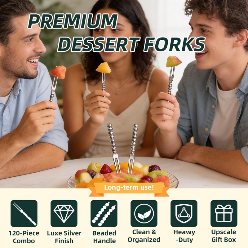 Mini Dessert Forks 120 Count Silver Plated Forks, Mini Fruit