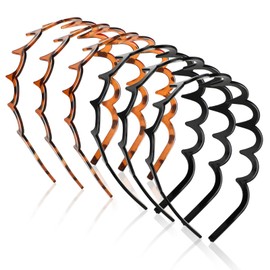 Wanmu 6 Pcs Zig Zag Headbands, Wavy Shark Tooth Hairband, Plastic Non Slip Hair Bands Hoop Accessories with Teeth for Women, Lady, Girl, Teen, Men - Black, Leopard-print Style