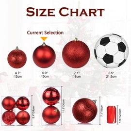 Briful 18CM Large Christmas Baubles, 7.1" Xmas Tree Decorations Red Christmas Bauble Decorations Glitter Hanging Ornaments for Home Festival Decor