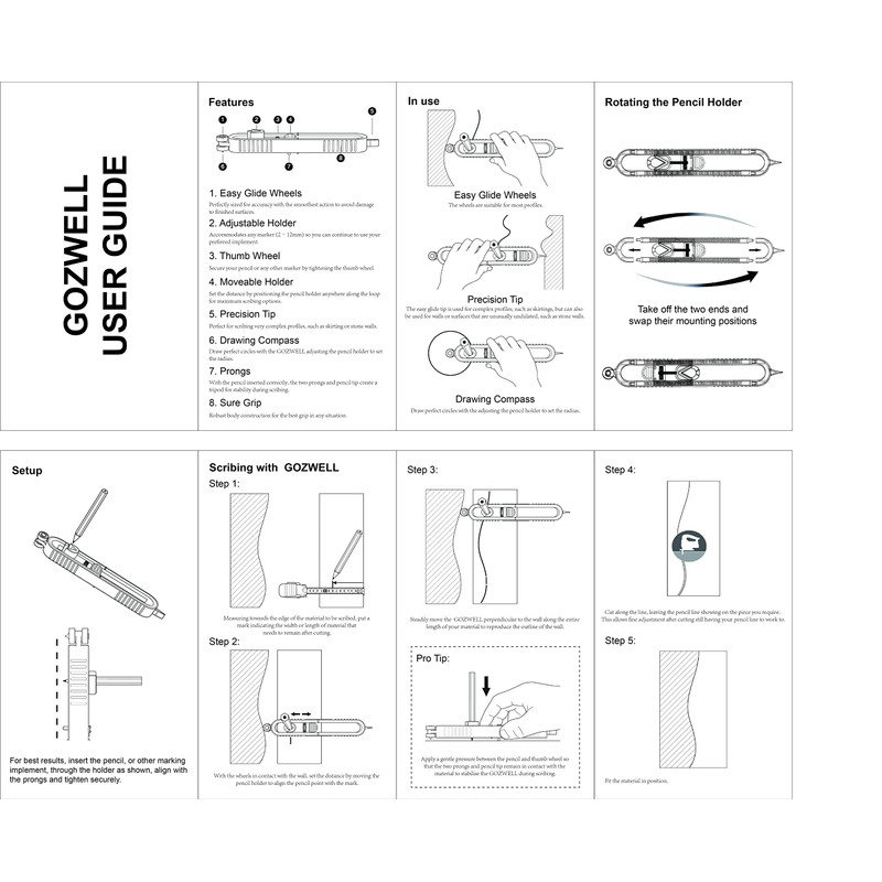 GOZWELL Precise Contour Scribe Tool with Lock for Pencil -