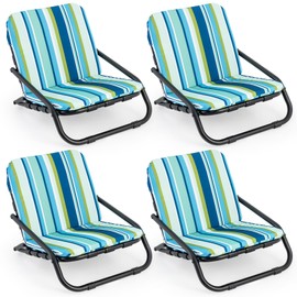 Giantex 4-Pack Beach Chairs for Adults, Folding Camping Chairs with Aluminum Frame, Quick-Drying Cotton Cushion, Shoulder Straps, 300 Lbs Capacity, Lightweight Sling Chairs for Travel, Backpack Chair