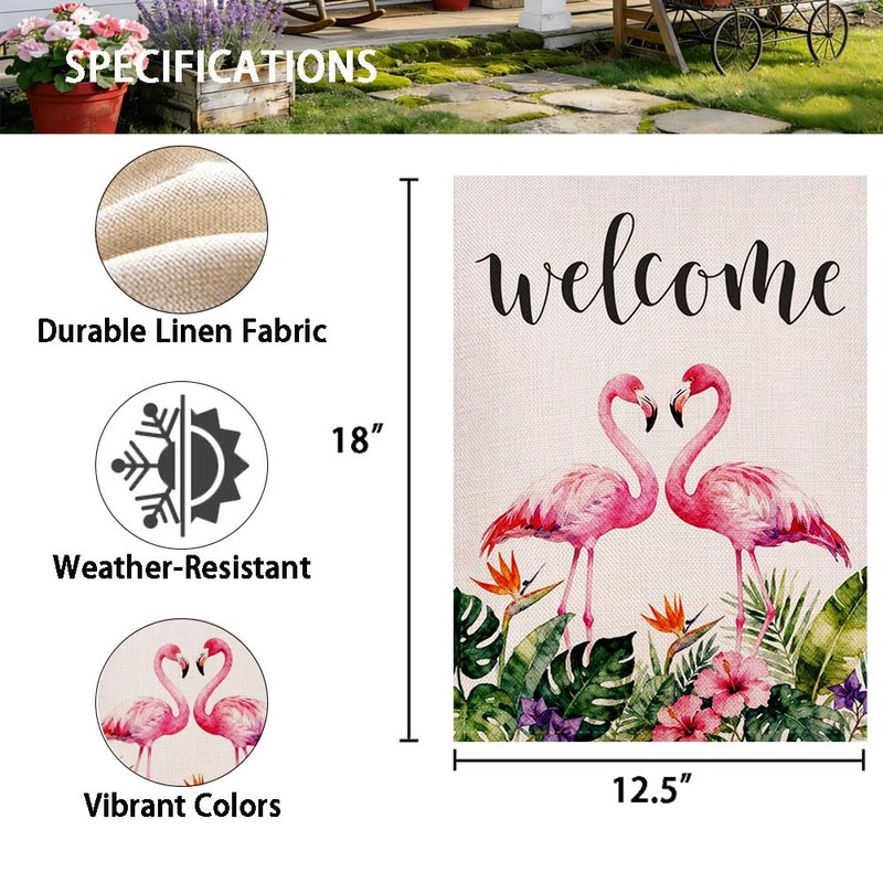 Flamingo Welcome Garden Flag 12.5x18 Inch Double Sided Outside, Spring