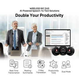 IPEVO AI Devices: Wireless MIC Duo, Vurbo.ai, Lavalier Mics, 18Hr Battery, AI Transcription, Translation, Summarization, Meeting Notes, 93 Languages, Ideal for Conferences, Meetings, Interviews.