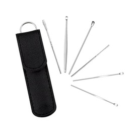 EKIND Earwax Removal Tool Kit 6 in 1 Stainless Steel Ear Cleanesing Set for Adults Kids,With Black Leather Case