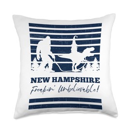 Funny New Hampshire Trex Sasquatch Men Women Kids Freakin Unbelievable Funny New Hampshire Bigfoot T-Rex Gnome Throw Pillow, 18x18, Multicolor