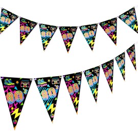 2 Packs 80s Party Decoration 80's Party Banners 80's Bunting 80's Party Garland 80s Flag Bunting Banner for Adults 1980s Party Supplies Photography Background Photo Prop Cosplay