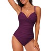 Hilor Women's Ruched Twist Front One Piece Swimsuits Tummy Control Swimwear Underwire Push Up Bathing Suits Monokini, Burgundy, 18