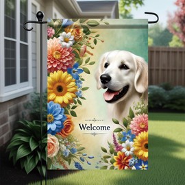 Starlit Patio Welcome Golden Retriever Garden Flag1 2 x 18 Double Sided Cute Puppy Dog Summer Spring Yard Flag Floral Dog Flags for Outside Outdoor Seasonal Flags House Flag Pet Flag Holiday Decor