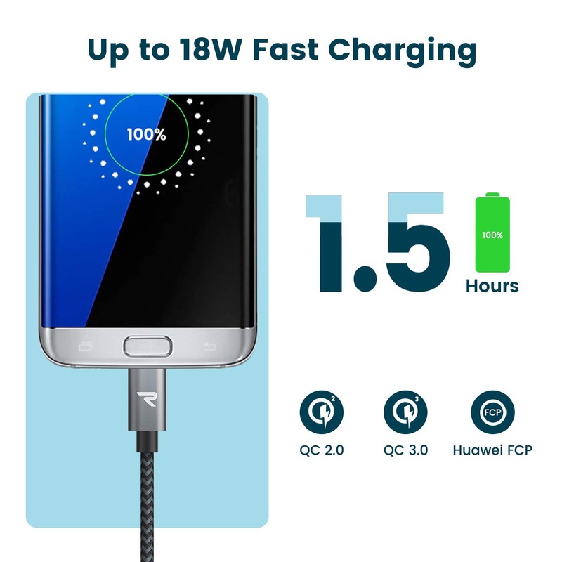 RAMPOW Cables Micro USB (6.6FT/2M, Black, 2)