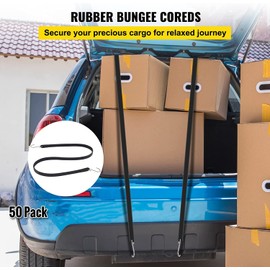 VEVOR Rubber Bungee Cords, 50 Pack 21" Long, Weatherproof Natural Rubber Tie Down Straps with Crimped S Hooks, Heavy Duty Outdoor Tarp Straps for Securing Flatbed Trailers, Canvases, Cargo, and More