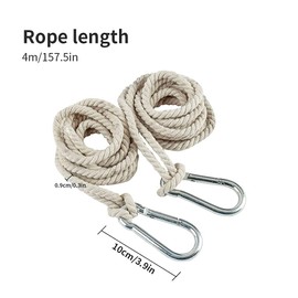 YURRUON Tree Swing Ropes, 2Pcs Hammock Hanging Rope Adjustable Swing Hooks Strap Garden Furniture Accessories (4m Single Rope)