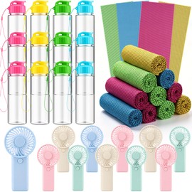 Skybooly 36 Pieces Water Bottle Cooling Towel Handheld Fan Set Sports Party Favors Include 17 oz Water Bottle 40"x12" Cooling Towels Handheld Fans for Summer Gym Sport Team Gift(Colorful)