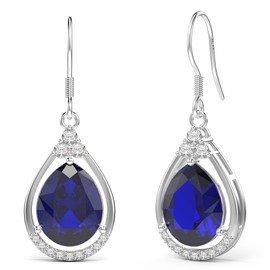 18K White Gold Plated Sterling Silver Teardrop Cubic Zirconia Drop Dangle Earrings for Women Pear Cut CZ Diamond Dangle Earrings Hypoallergenic Jewelry (Blue)