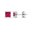 3mm Princess Cut Simulated Ruby Stud Earrings in 14k White